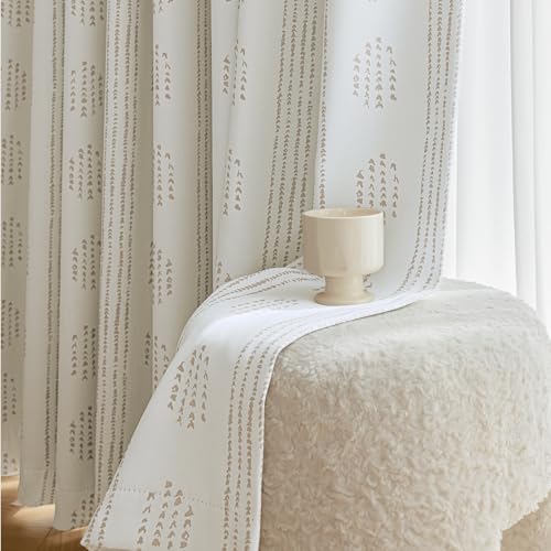 ugoutry 100% Boho Blackout Curtains 84 Inches Long for Bedroom, Taupe on Beige Patterned Bohemian Curtains for Living Room, Geometric Striped Thermal Insulated Window Drapes Grommet Top 2 Panels by ugoutry - Used condition - Image 7