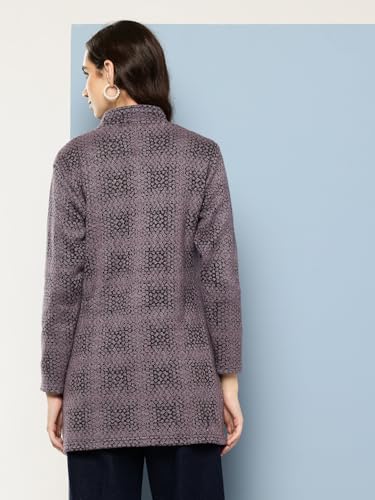 Image of Aarika Womens Winter Wear Lemon Colour Abstract Woolen Cardigan