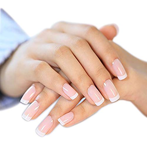 YUNAI 24 Pcs/set French Nails Nail Art Pre-design Acrylic Fake Nail Classical Full Cover Short White Manicure