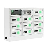 ZBXGJKSY 12 Compartment Cellphone Locker, Lockable Charging Locker Slots Lockable Phone Charger Cabinet Combination Lock iPad mini Storage with 3 Charging Ports for Churches, Airports, Hotels