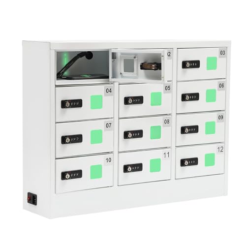 PERFERATE 12 Compartment Cellphone Locker Charging Station Cabinet Locker with Combination Lock Cell Phone Pad Storage Pocket with Combination Lock for Schools, Hotels, and Offices