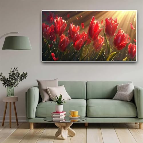 Peinture Diamant Adulte Fleur Rouge 5D DIY Diamonds Strass 40x80cm
