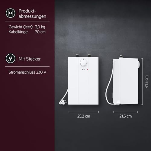 AEG druckloser Kleinspeicher Huz 5 Basis, Untertischboiler 5 Liter Niederdruck, steckerfertig, 2 kW, 222162