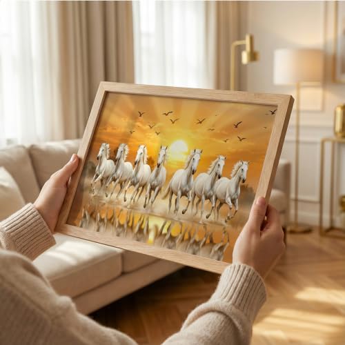 Image of Suneree 7 Horse Vastu Wall Painting (Landscape Collection) (Natural, Design 11, 13x19 Inch)