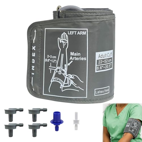 Brassard Tensiometre, Tensiomètre Brassard Grande Taille 22-52cm avec 6 Connecteurs De Remplacement Compatible avec La Plupart Des Tensiomètres Utilisation Domestique Portable pour Adultes(Gris)
