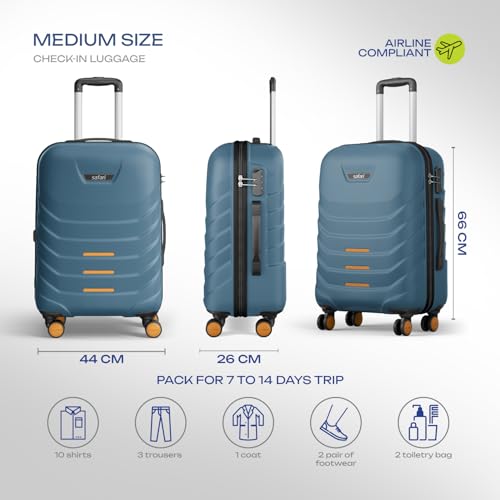Image of Safari Medium Crescent 8 Wheels 66cm Check-in Trolley Bag Hard Case Polycarbonate 360 Degree Wheeling System Luggage, Travel Bag, Suitcase for Travel, Trolley Bags for Travel, Ink Blue