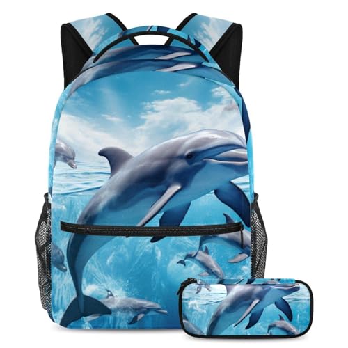 Sac à dos baleine bleue Art 89 ergonomique et sa trousse scolaire assortie