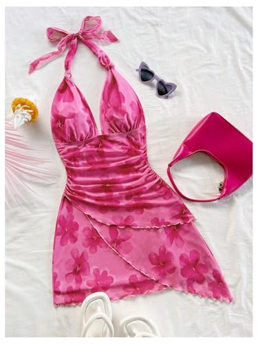 Image of SOLY HUX Women's Y2K Dress Summer Tie Dye Print Sexy Mini Dress Retro Backless Halter Dress Club Dresses
