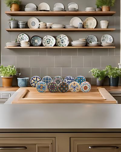 Image of Craft Trade Knobs for Cabinets and Drawers Assorted Blue Mandala Vintage Ceramic Door Knob Kitchen Furniture Pull Handles Cupboard for Wardrobe Home Interior Decor - Pack of 10