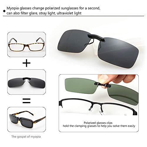 BOZEVON Sonnenbrillen-Clip auf Flip Up Polarisierte Linse - Unisex Rechteck Klipp auf Klapp-Sonnenbrille für Brillen im Freien und Fahren, Grau