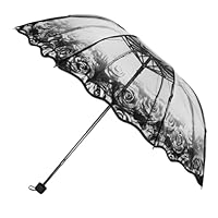 WATIIFUFU Black Rose Transparent Umbrella Windproof Folding Compact Clear Rain Umbrella for Women Men with Elegant Pattern Lightweight Manual Open Close for Travel Shopping Commuting
