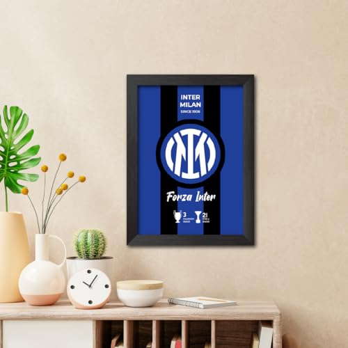 Image of TenorArts Inter Milan Poster White Logo Laminated Photo Frame Painting with Matt Finish Black Textures(12 inches x 9inches)