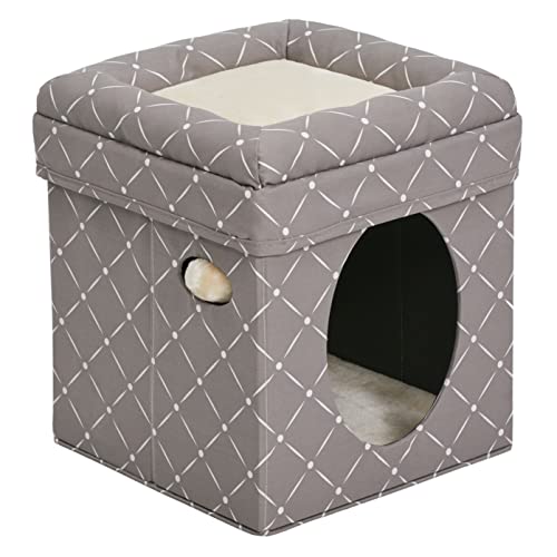 Cat Cube - Cat House / Cat Condo In Fashionable Mushroom Diamond Print, 15.5L X 15.5W X 16.5H Inches #TOP5