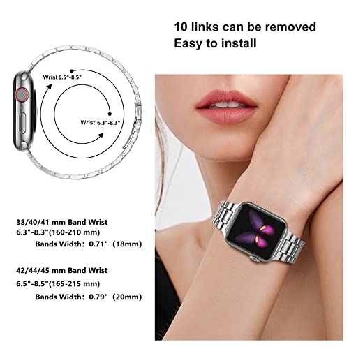 Image of MioHHR Solid Stainless Steel Bands Compatible with Apple Watch 38mm 40mm 41mm, Metal Strap with Soft TPU Case for iWatch Bands Series 9 8 7 6 5 4 3 2 1 SE SE2 SE3 Women and Men, Silver