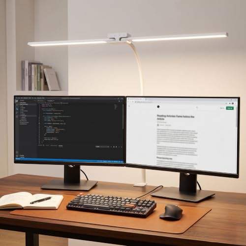 Image of EppieBasic LED Desk Lamp, 24W Double Head Desk Light,Architect Clamp Task Table Lamp, Office Desk Lamps Super Bright Extra Wide Area Drafting Work Light for Workbench, Reading, Monitor