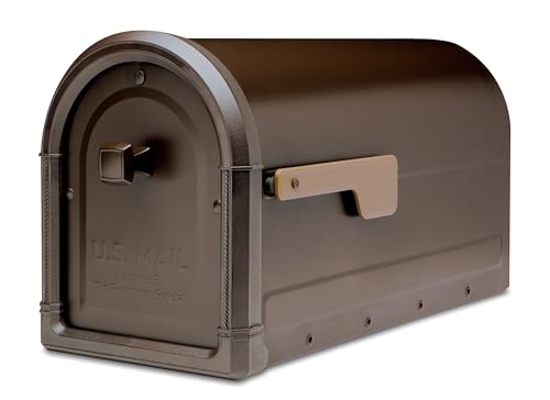 Architectural Mailboxes Roxbury™ Heavy Duty Steel Metal Post Mounted Mail Box for Outside, Rubbed Bronze, Large Curbside Mailbox with Magnetic Latch
