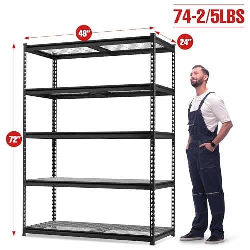 WORKPRO 5-Tier Heavy Duty Metal Shelving Unit, 48”W x 24”D x 72”H, Adjustable Storage Rack, 4000 lbs Total Load Capacity, Ideal for Garage, Basement, Warehouse, Workshop