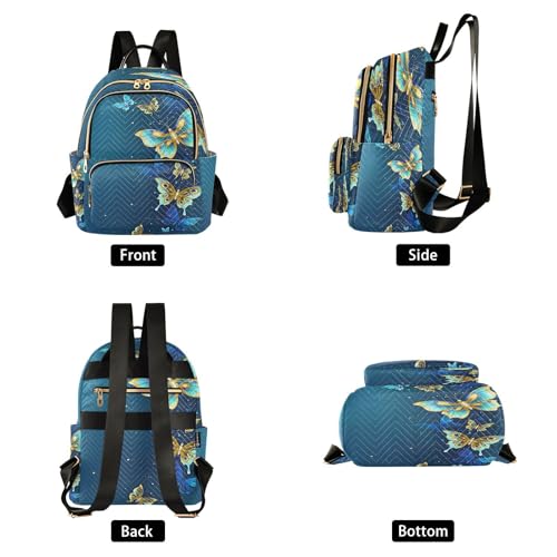 Image of ALAZA Gold Butterflies Blue Women Backpack Purse Ladies Fashion Shoulder Bag Daypack Travel Bag 7.5L