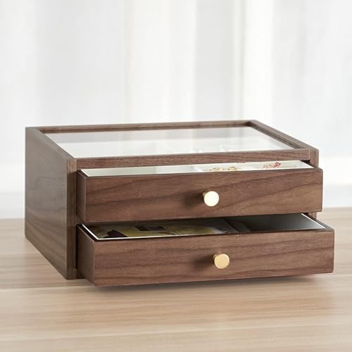 GUHPZA Organizador De Joyas De 2 Capas | Vitrina Rústica De Madera con Ventana Transparente para Collares, Pulseras Y Anillos - imagen 5