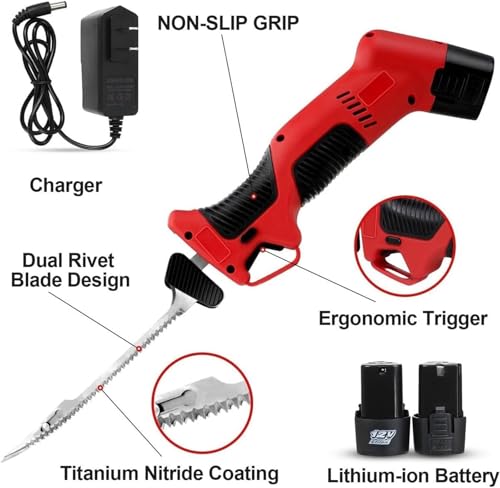Couteau à fileter électrique rechargeable pour poisson avec 2 piles de rechange