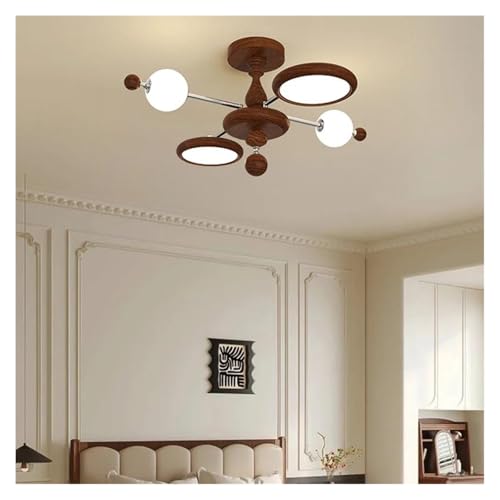 Lustre de salon rétro en bois couleur noyer avec protection des yeux et éclairage LED 3 colors