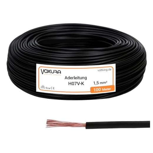H07V-K 1,5 mm² schwarz 100 Meter Aderleitung flexibel Verdrahtungsleitung Einzelader Litze PVC 1,5mm2
