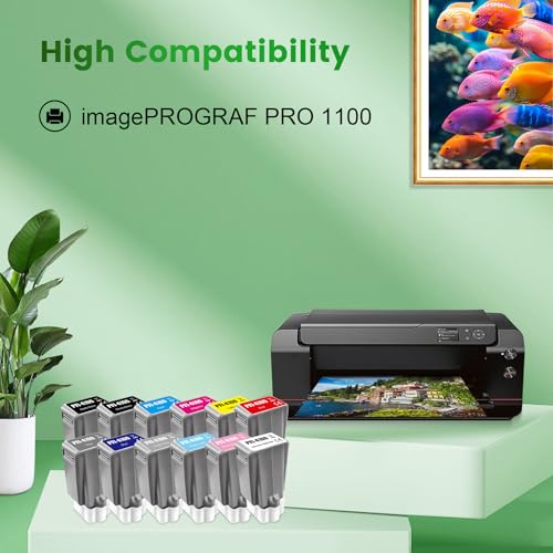 Yongairuink PFI-4100 atramenty pigmentowe kompatybilne z drukarkami CAN ImagePROGRAF PRO-1100 (opakowanie 12 sztuk, MBK PBK C M Y R GY B PGY PC PM CO)