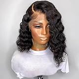 Loose Deep Wave Bob Human Hair Wigs for Women 180% Density 13x4 HD Transparent Lace Front Wigs Curly Glueless Ocean Wave Side Part Lace Wig Brazilian Virgin Hair Pre Plucked With Baby Hair 12Inch