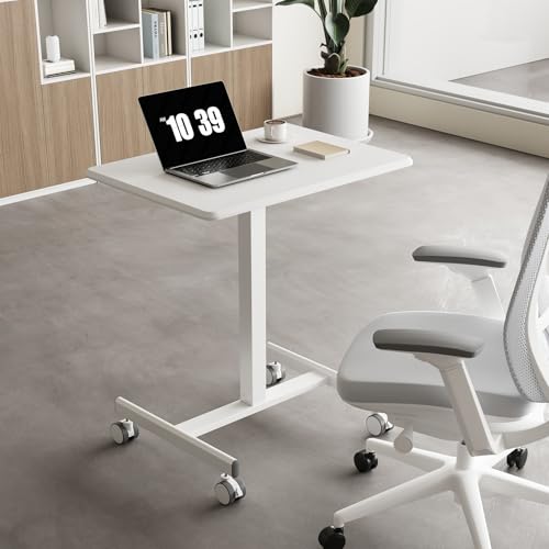 Image of OLIXIS Mobile Rolling Desk with Wheels,Adjustable Laptop Desk, White | Adjustable Rolling Design Creates a Flexible Workspace for Home Office
