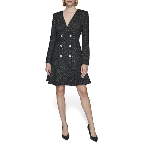 Image of Karl Lagerfeld Women's Embellished Buttons Long Sleeve V Neck Blazer Dress
