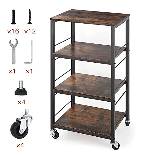 Metal Utility Rolling Carts Kitchen Microwave Storage Racks On Wheels Standing Shelf Unit For Home Office Bedroom Drom Apartment(Wood Tray) #TOP1