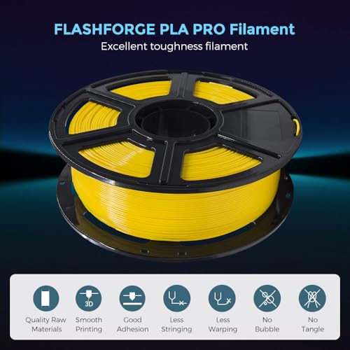 Image of FLASHFORGE 3D Printer Filament, PLA PRO Filament 1.75mm, 1KG Spool (2.2lbs), Dimensional Accuracy + /- 0.02mm for FDM 3D Printers, Better Tenacity & No Knotting (Yellow)