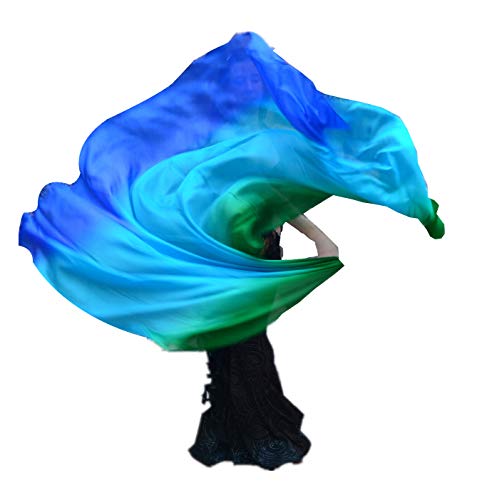 Winged Sirenny 3-Tone Flowy Luxury Bellydance Silk Scarf with Hand Rolled Edges, Lightweight Liquid Oriental Dance Veil