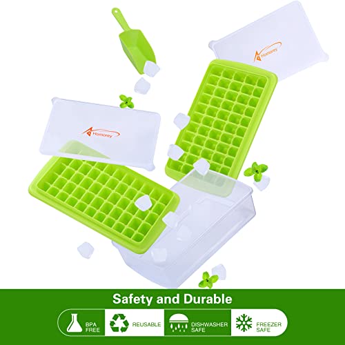 Homorey Ice Cube Trays For Freezer With Spill-Resistant Removeable Lid - Bpa Free & Dishwasher Safe Ice Cube Molds With Ice Cube Bin, Ice Scooper & Ice Tong - Odourless Ice Trays - Pack Of 2 (Green) #TOP3