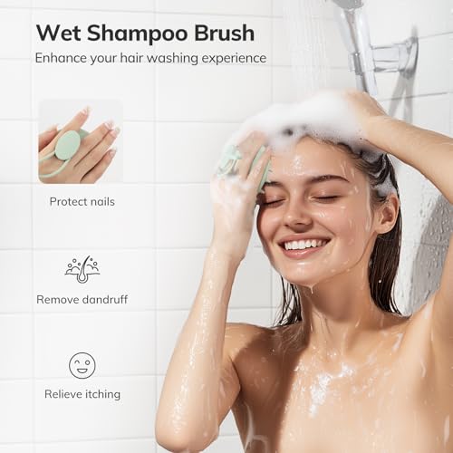 Sndyi Silikon Kopfhaut Massagebürste, Shampoo Bürste für Peeling und Kopfmassage, Premium Kopfmassage Bürste [Nass & Trocken], Reduziert Schuppen, Stimulieren das Haarwachstum, Tannen Grün