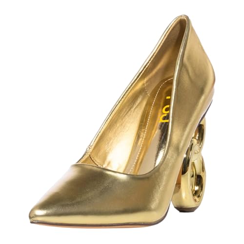 FSJ Women Novelty Closed Pointed Toe Slip On Pumps Gorgeous Metal Chain High Heel Party Wedding Dating Shoes Size 4-16 US