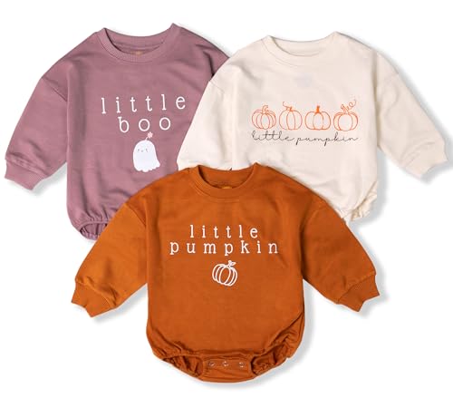 3Pcs Little Pumpkin Baby Romper, Baby Bodysuit, Hello Pumpkin Baby Outfit (Muticolor, 0-3 Months)