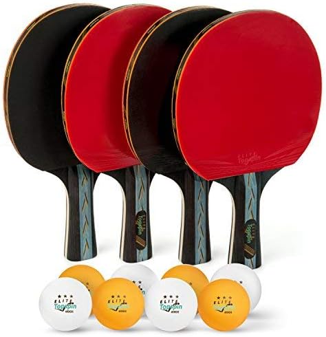Elite Topspin Ping Pong Paddle Set - Professional 4-Player Table Tennis Racket kit