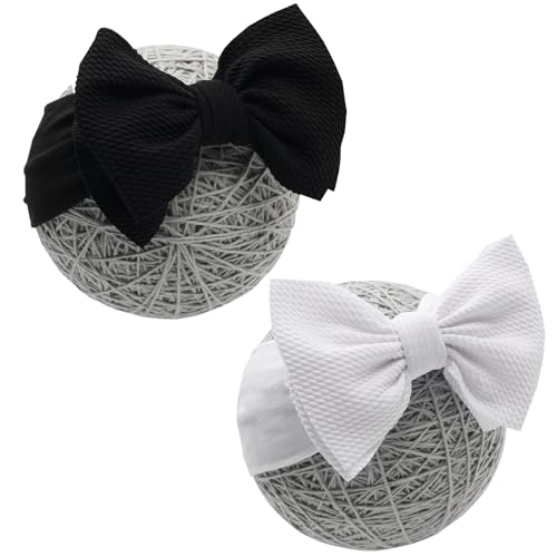 Image of QFV Baby Girl Bows Newborn Headband 0-6 Months Infant Big Bows for Birthday/Baby Shower/Photography/Baby Gifts (Black&White)