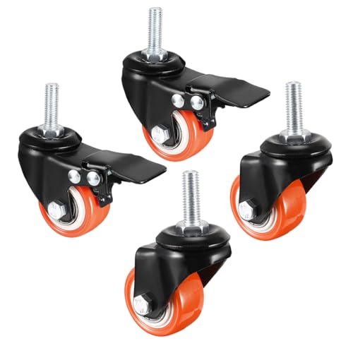 uxcell 1.5 Inch Swivel Caster Wheels PU 360 Degree Threaded Stem Caster Wheel M8×1.25mm×25mm, 110lb Total Load Capacity, Pack of 4 (2 Pcs with Brake, 2 Pcs No Brake)