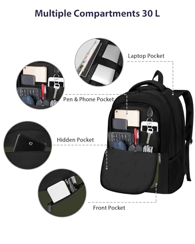 Image of MATEIN 17 Inch Laptop Backpack for Work, Airline Approved Carry On Travel Backpack with Anti Theft Pocket and Luggage Strap, Water Resistant College Computer Daypack Gifts for Men Women, Black Green