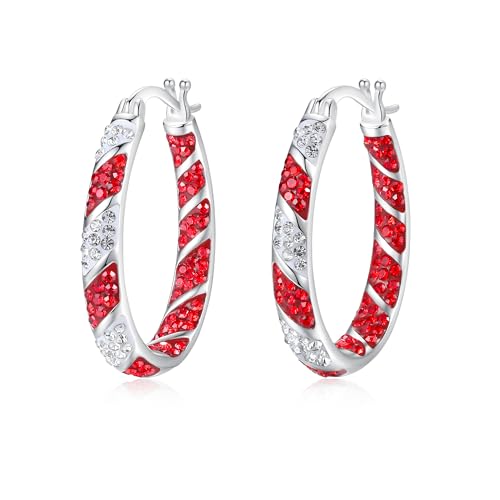 Crystal Hoop Earrings, Silver Plated Inside Out Oval Hoop Earrings For Women Sparkly Christmas Earrings Fashion Jewelry Gift
