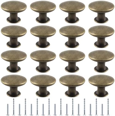 Moicstiy 16Pcs Antique Bronze Kitchen Cabinet Knobs Handle Pulls, 30mm Vintage Round Drawer Knob Pulls for Dresser, Cupboard, Bathroom