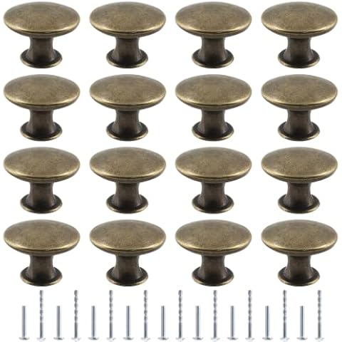 Moicstiy 16Pcs Antique Bronze Kitchen Cabinet Knobs Handle Pulls, 30mm Vintage Round Drawer Knob Pulls for Dresser, Cupboard, Bathroom Cover