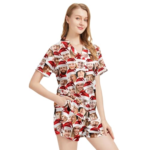 Image of Funny Satin Pajamas Set for Women Button Down Sleepwear Print Pjs Set 2 Piece Short Sleeve Loungewear Gift for Women