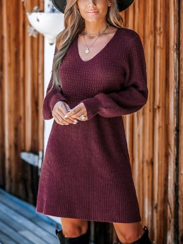 CUPSHE Women's Sweater Dress V Neck Honeycomb Long Sleeve Textured Fall Casual Knit Pullover Dresses4