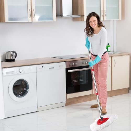 Image of Spin Mop Replacement Handle, 4-Section 30-to-58 inch Mop Replacement Stick Compatible with Ocedar Mop Handle for Easy Wring Mop Refills, Germany Screw Joint (Red 2 Pack)