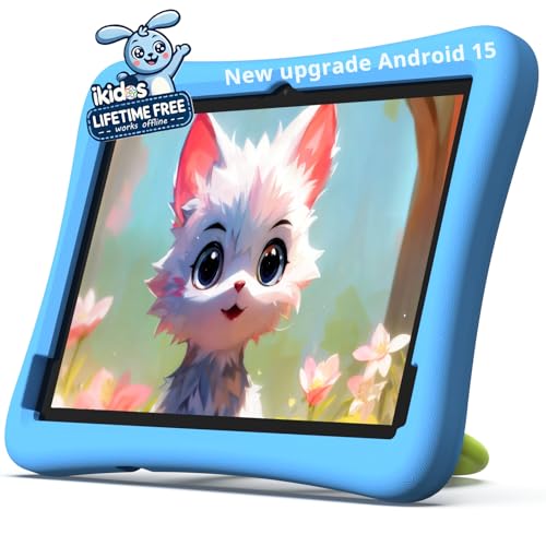 Plimpton 2026 Upgrade Kids Tablet Android 15 10-Inch Google Kids Space with ikids 8-core 4+64GB Parental Controls Toddler Tablet with EVA Shockproof Case Kids20 (Blue)