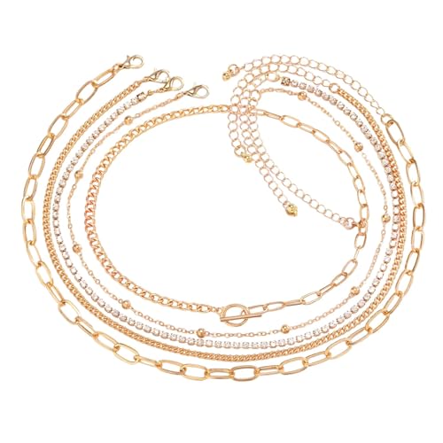 Collar para hombre, estilo bohemio, brillante, cuentas de diamante de agua, cadena cruzada, hebilla OT, collar para mujer, múltiples capas, metal dorado, joyería de moda para niñas