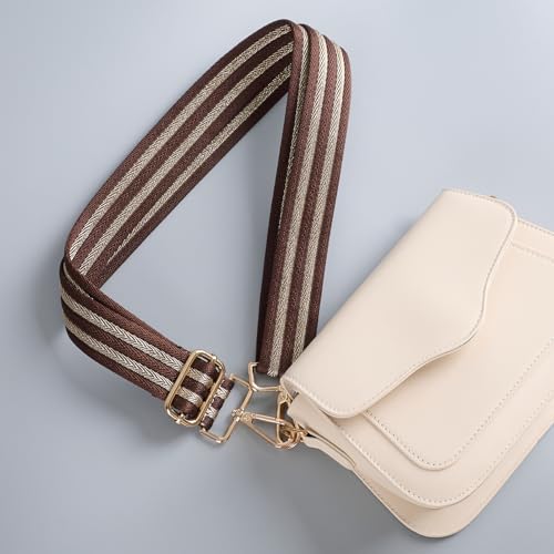 Image of chushui Herringbone Purse Strap Replacement Wide Adjustable Crossbody Strap with Metallic Thread,Woven Fashion Shoulder Bag Strap for Tote Handbag, Gold Silver Shimmer